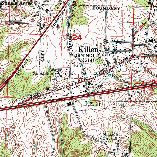 Topographic Map of Killen Police Department, AL