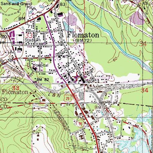 Topographic Map of Flomaton Police Department, AL