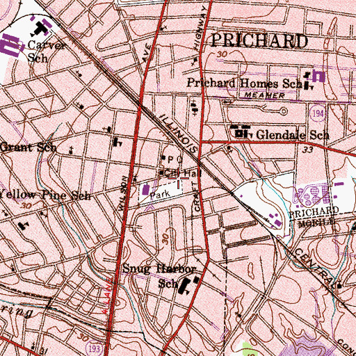 Topographic Map of Prichard Police Department, AL
