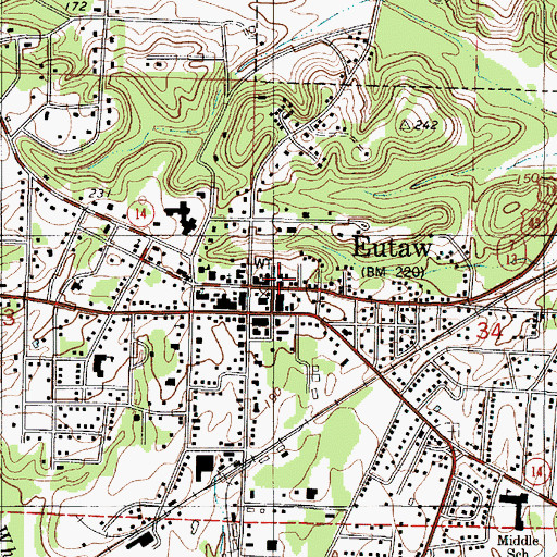 Topographic Map of Eutaw Police Department, AL