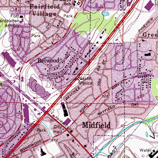 Topographic Map of Midfield Police Department, AL