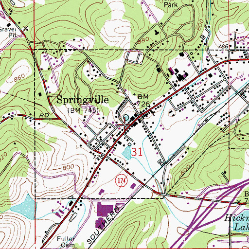 Topographic Map of Springville Police Department, AL