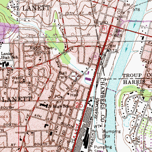 Topographic Map of Lanett Police Department, AL