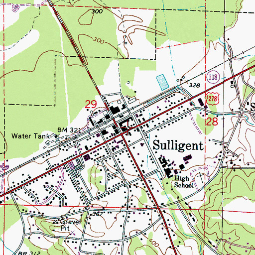 Topographic Map of Sulligent Police Department, AL