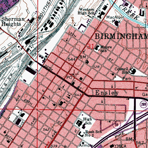 Topographic Map of Birmingham Police Department West Precinct, AL