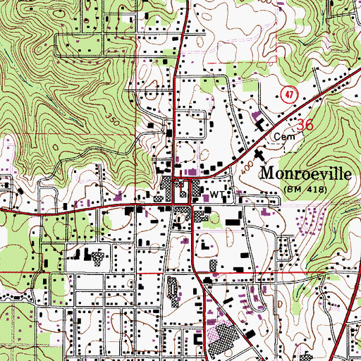 Topographic Map of Monroe County Sheriff's Office, AL