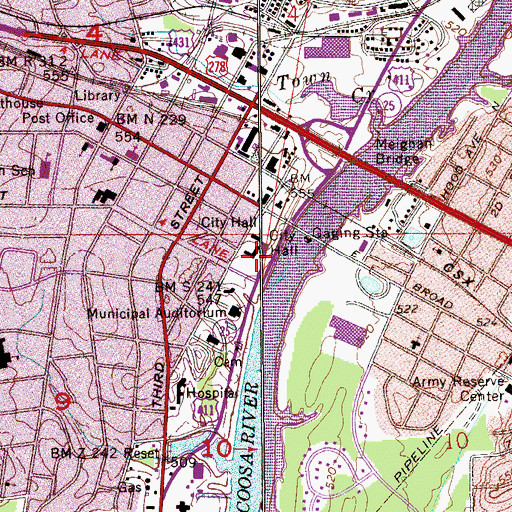 Topographic Map of Gadsden Police Department, AL