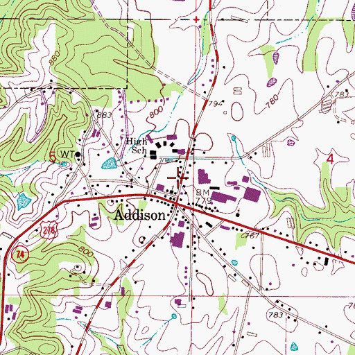 Topographic Map of Addison Police Department, AL