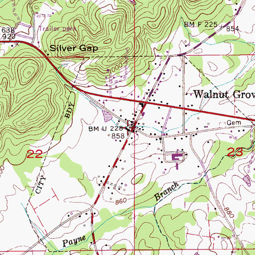 Topographic Map of Walnut Grove Police Department, AL