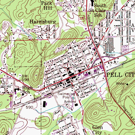 Topographic Map of Pell City Police Department, AL