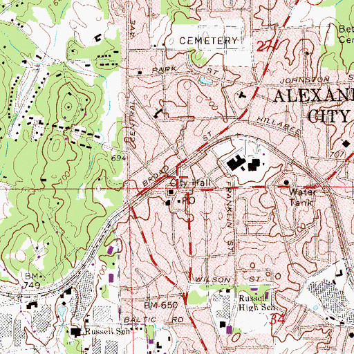 Topographic Map of Alexander City Police Department, AL