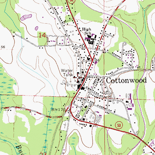 Topographic Map of Cottonwood Police Department, AL