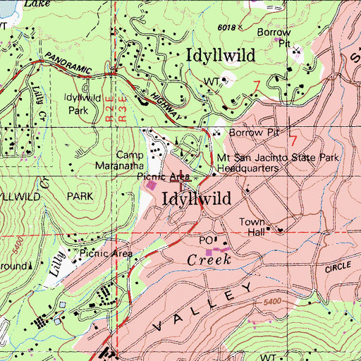 Topographic Map of Idyylwild Picnic Area, CA
