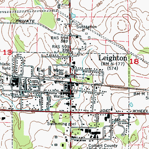 Topographic Map of Leighton City Police Department, AL