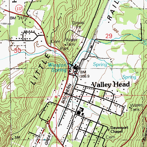 Topographic Map of Valley Head Police Department, AL