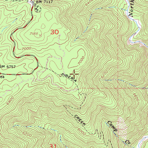 Topographic Map of Camp Creek Trailhead, CA