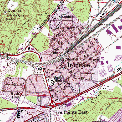 Topographic Map of Irondale Police Department, AL