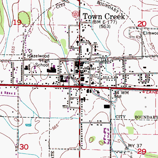 Topographic Map of Town Creek Police Department, AL