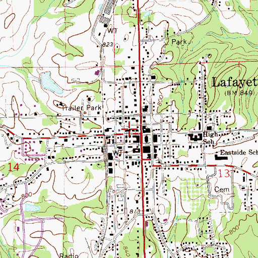 Topographic Map of Lafayette Police Department, AL