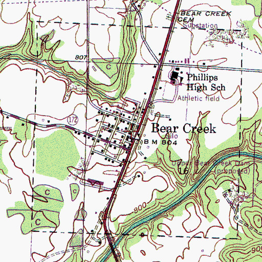 Topographic Map of Bear Creek Police Department, AL