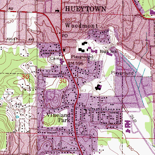 Topographic Map of Hueytown Police Department, AL
