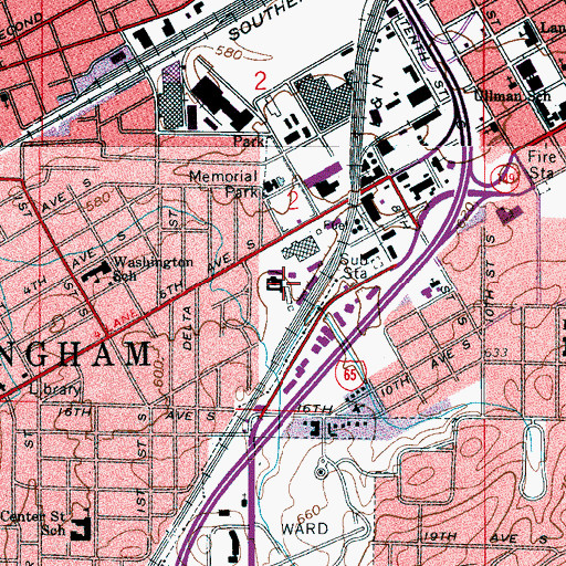 Topographic Map of Birmingham Police Jail, AL