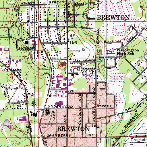Topographic Map of Brewton Police Department, AL