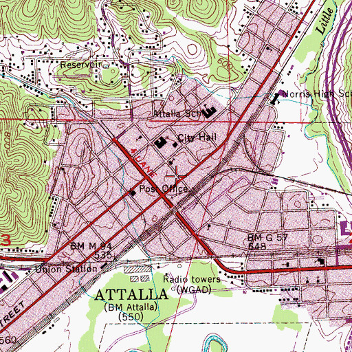 Topographic Map of Attalla Police Department, AL