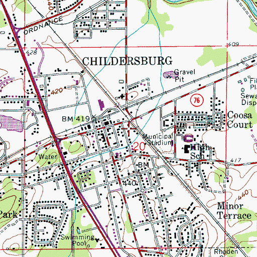 Topographic Map of Childersburg Police Department, AL