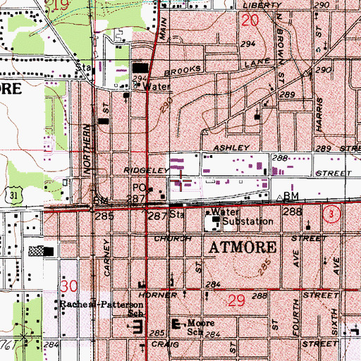 Topographic Map of Atmore Police Department, AL