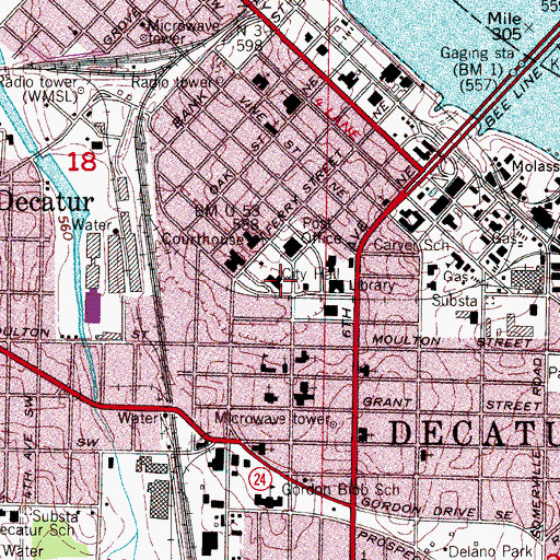Topographic Map of Decatur Police Department, AL