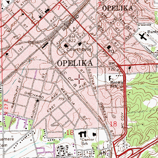 Topographic Map of Opelika Police Dept, AL