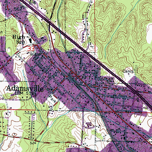 Topographic Map of Adamsville Police Department, AL