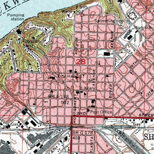 Topographic Map of Sheffield Police Department, AL