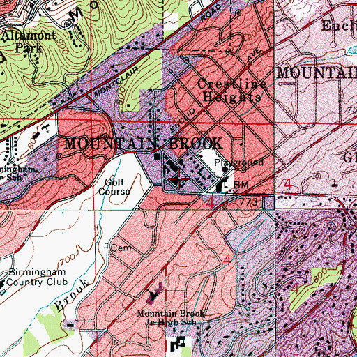 Topographic Map of Mountain Brook Police Department, AL