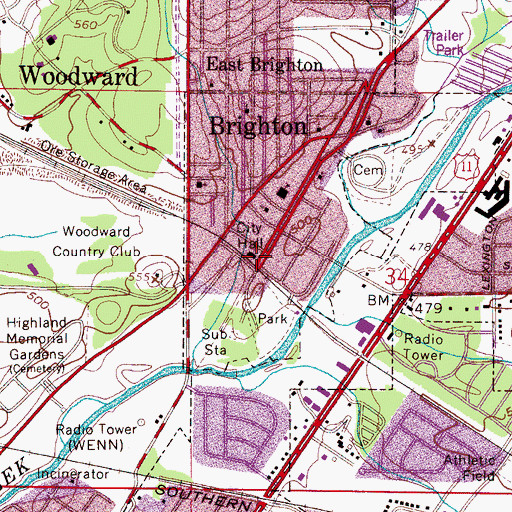 Topographic Map of Brighton Police Department, AL