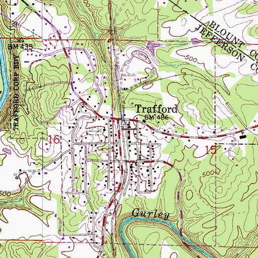 Topographic Map of Trafford Police Department, AL