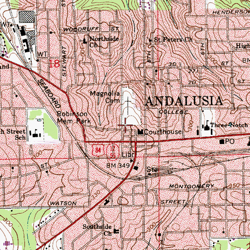 Topographic Map of Andalusia Police Department, AL