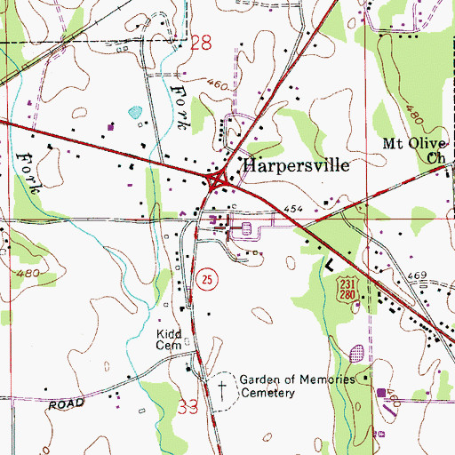 Topographic Map of Harpersville Police Department, AL
