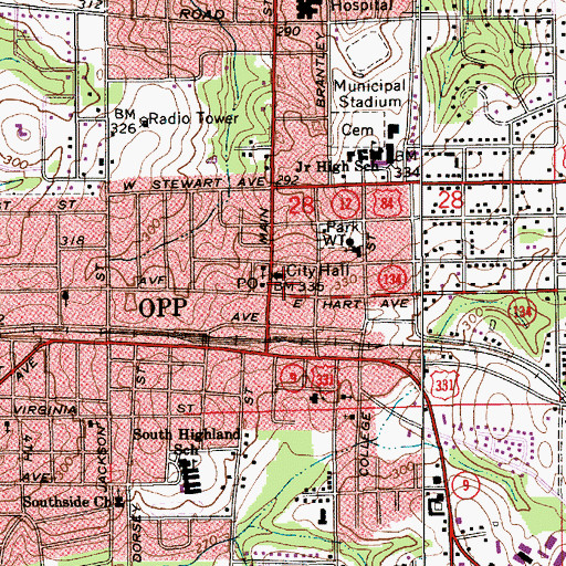 Topographic Map of Opp Police Department, AL