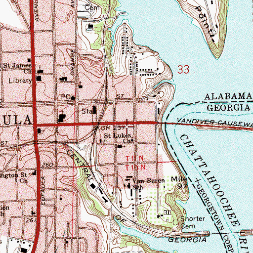 Topographic Map of Eufaula Police Department, AL