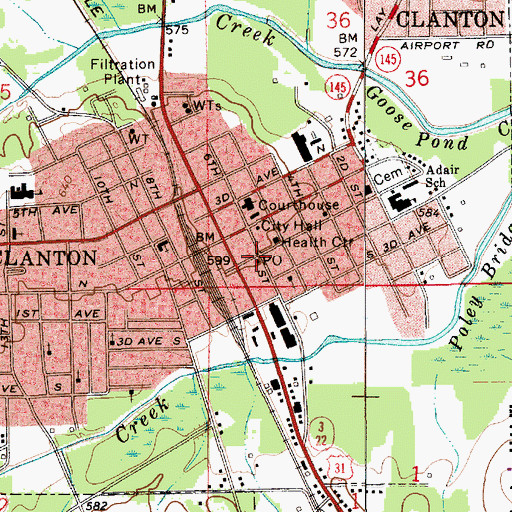 Topographic Map of Clanton Police Department, AL