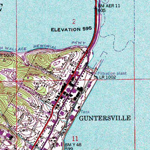 Topographic Map of Guntersville City Police Department, AL
