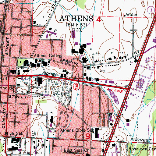 Topographic Map of Athens Police Department, AL