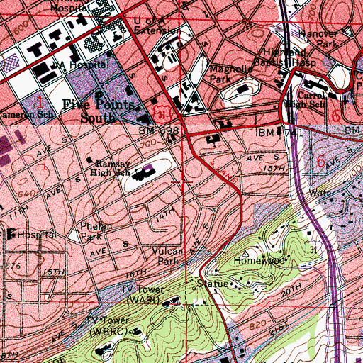 Topographic Map of Birmingham Police Department South Precinct, AL