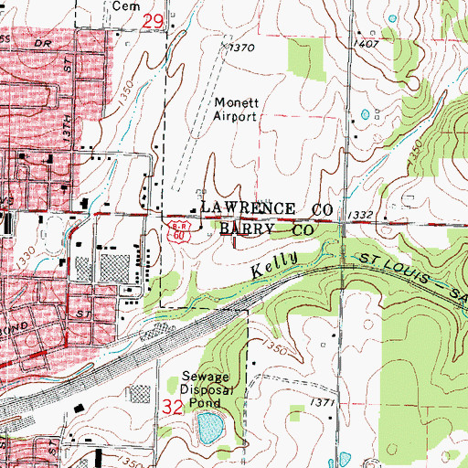 Topographic Map of Monett City Police Department, MO