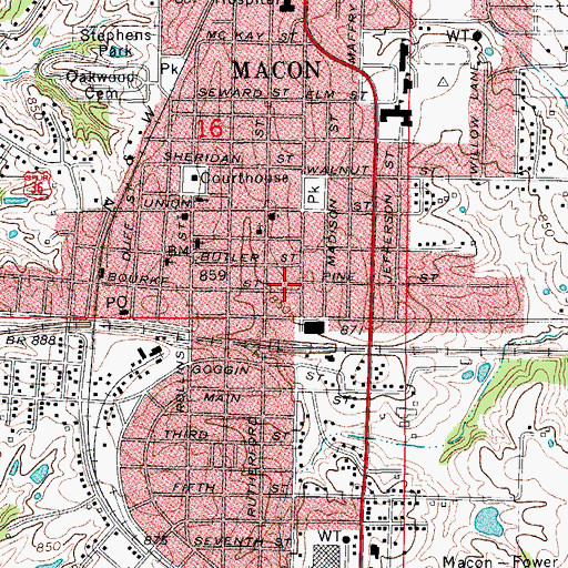 Topographic Map of Macon Police Department, MO