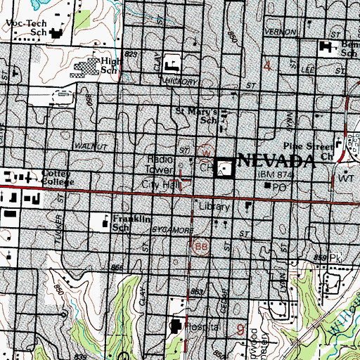 Topographic Map of Nevada Police Department, MO