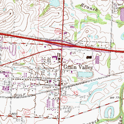Topographic Map of Grain Valley Police Department, MO