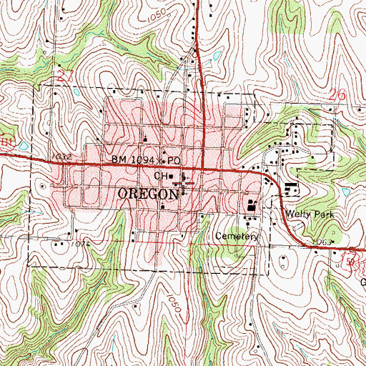 Topographic Map of Oregon Police Department, MO